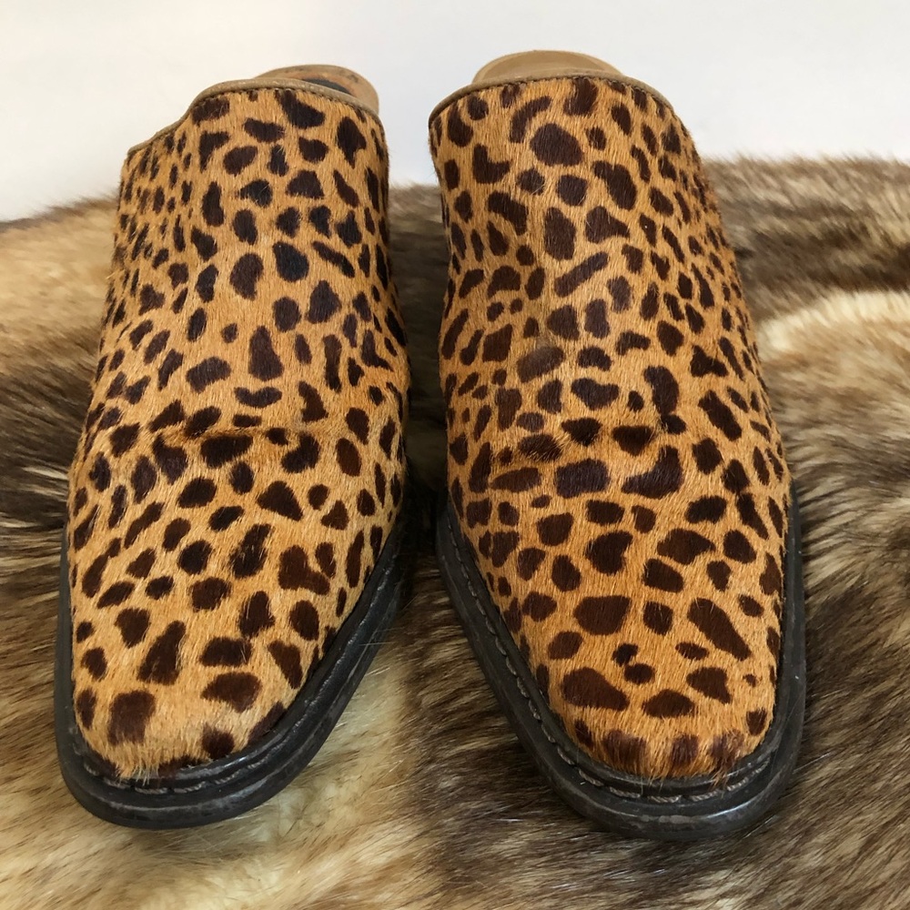 Matisse Leopard Cowhide Clogs Mule Slip On Boots Shoes Size 6 Tan Brown